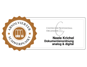 Badge Absolvierter Schwerpunkt Dokumentenordnung analog & digital, Center for Professional Organizers