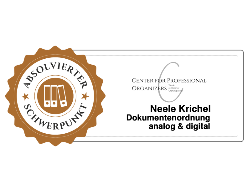 Badge Absolvierter Schwerpunkt Dokumentenordnung analog & digital, Center for Professional Organizers